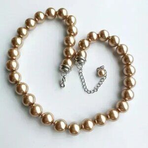 Large Glass Pearl choker necklace gold bronze 🆕